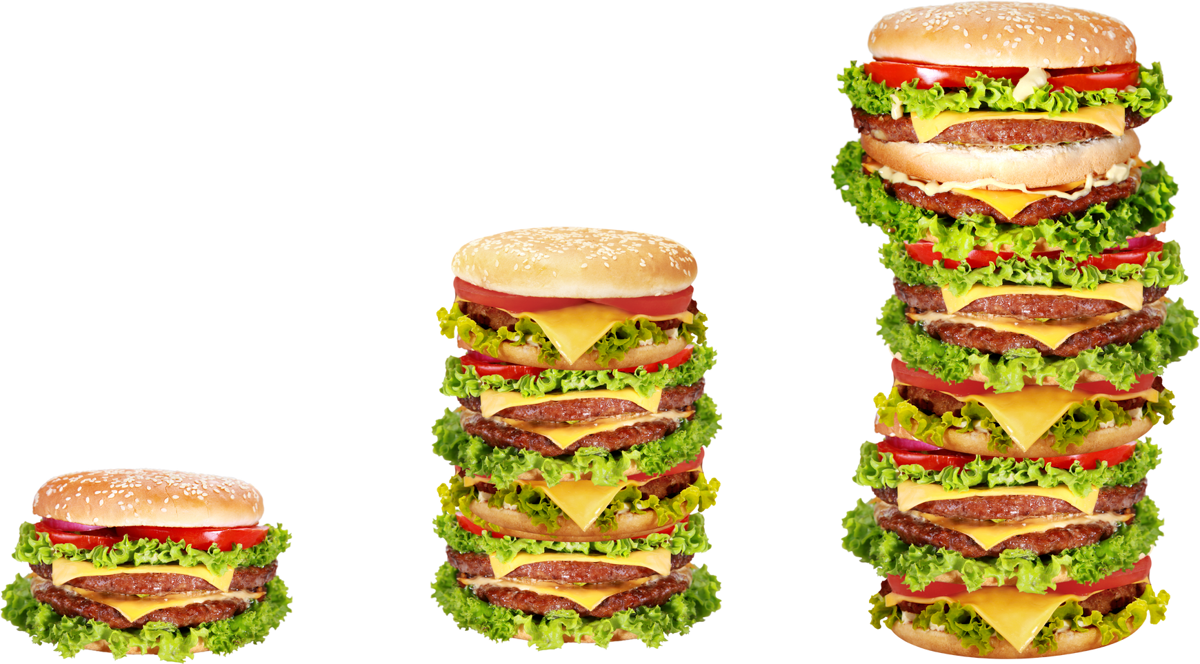Progressively bigger stacks of burgers in the shape of a graph
